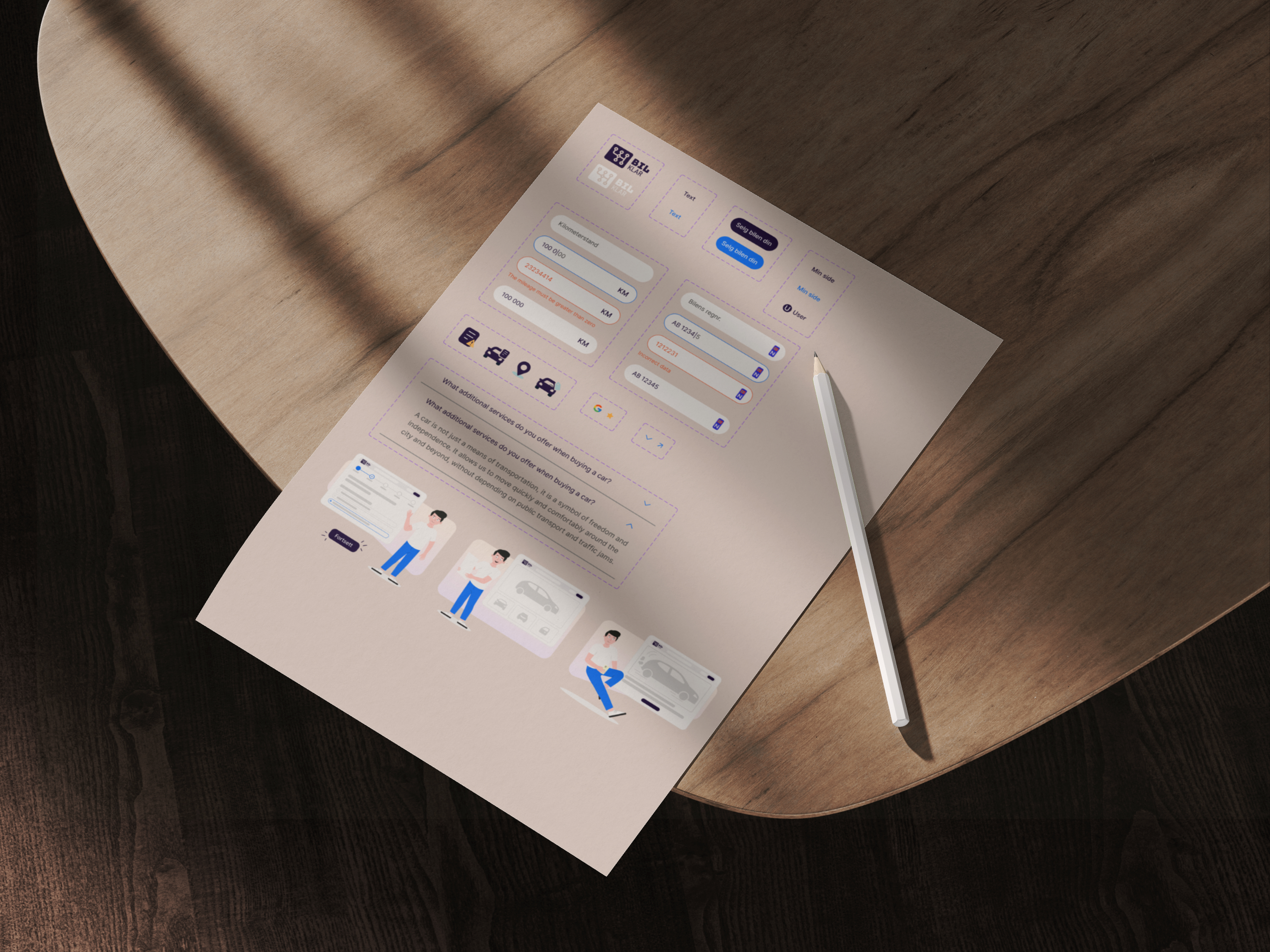 Bilklar UI Design - User interface showing car listing and management features